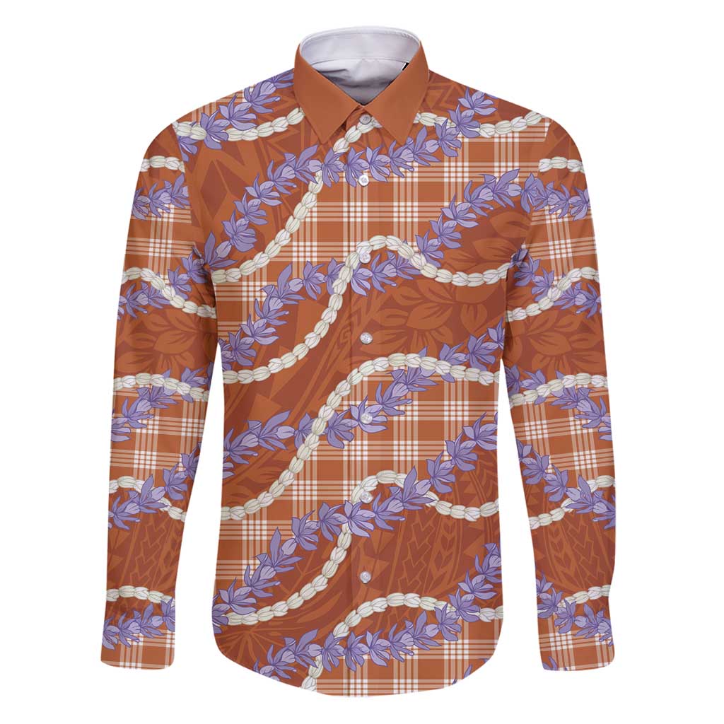 Orange Hawaii Palaka Honohono Pikake Family Matching Puletasi and Hawaiian Shirt Hawaiian Orchid Lei Polynesian Pattern - Polynesian Pride