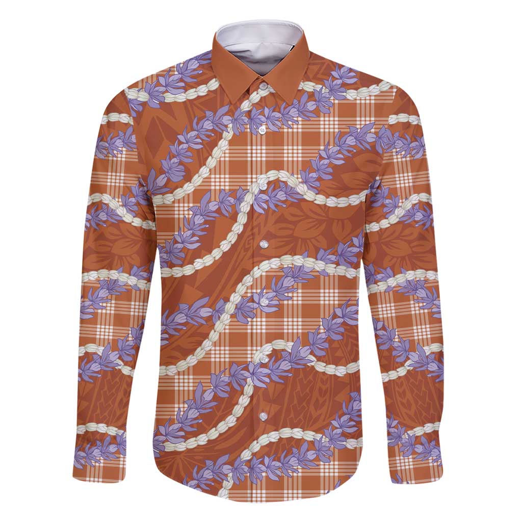 Orange Hawaii Palaka Honohono Pikake Family Matching Short Sleeve Bodycon Dress and Hawaiian Shirt Hawaiian Orchid Lei Polynesian Pattern - Polynesian Pride