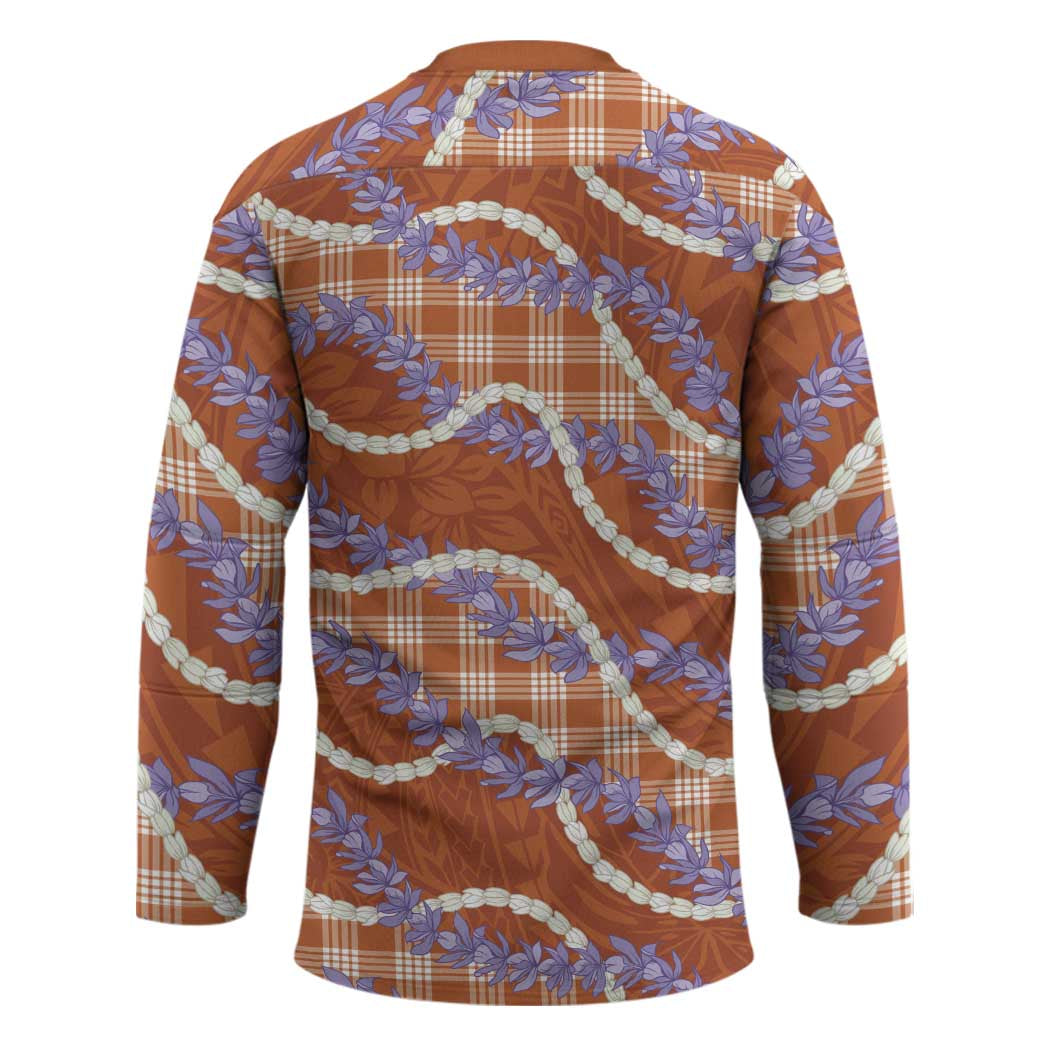 Orange Hawaii Palaka Honohono Pikake Hockey Jersey Hawaiian Orchid Lei Polynesian Pattern - Polynesian Pride