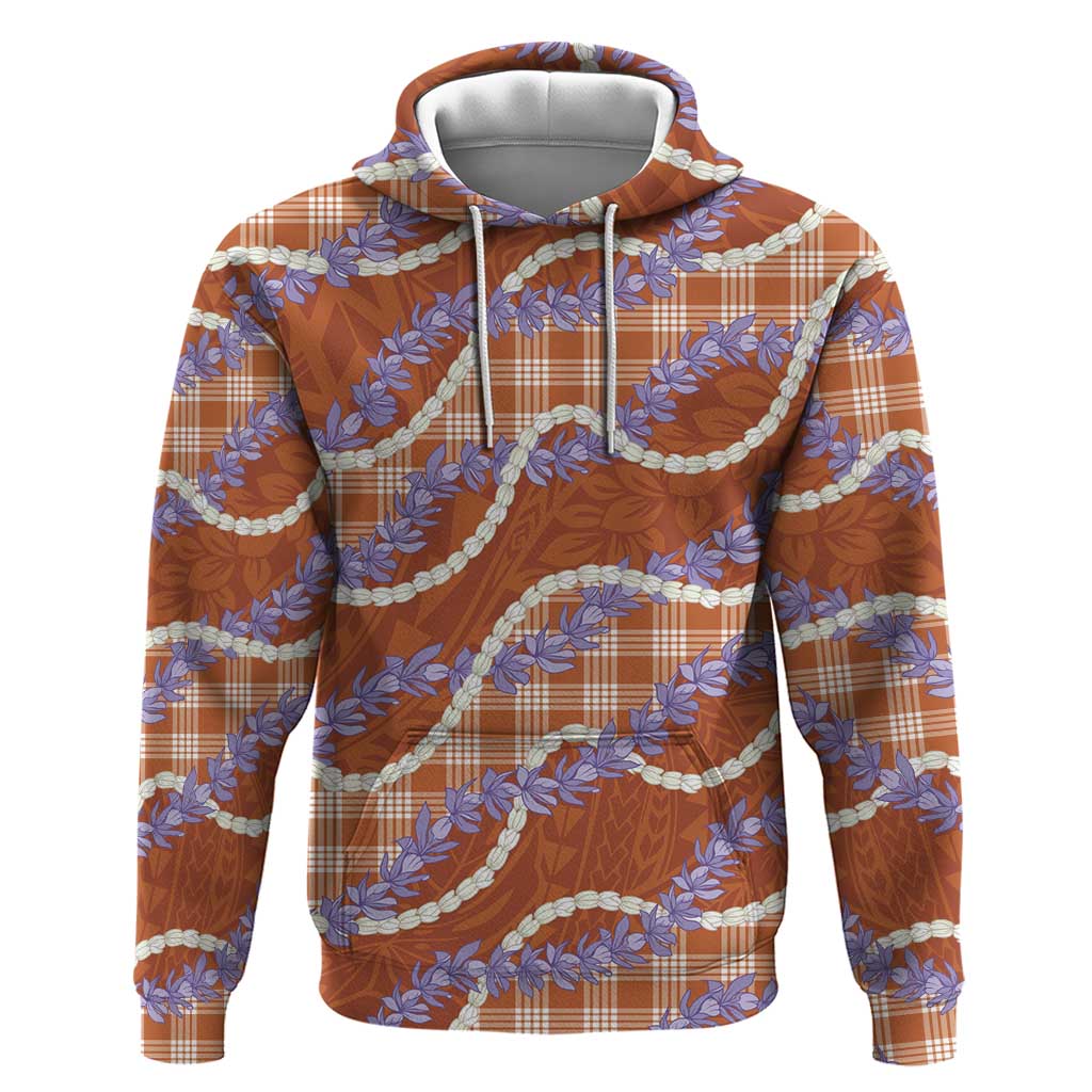 Orange Hawaii Palaka Honohono Pikake Hoodie Hawaiian Orchid Lei Polynesian Pattern - Polynesian Pride