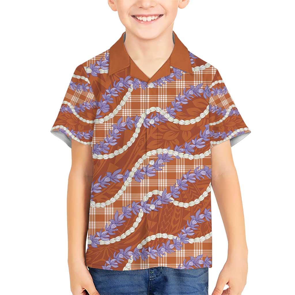 Orange Hawaii Palaka Honohono Pikake Kid Hawaiian Shirt Hawaiian Orchid Lei Polynesian Pattern - Polynesian Pride