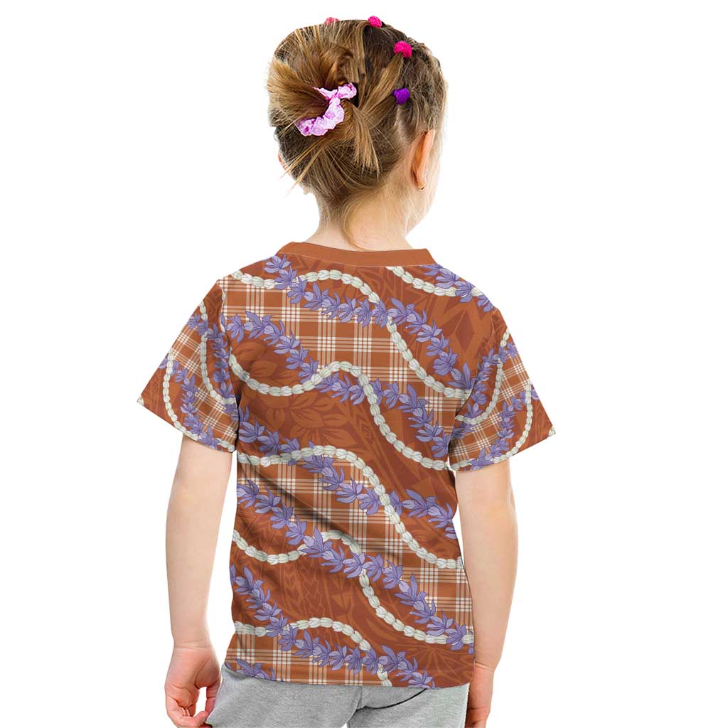 Orange Hawaii Palaka Honohono Pikake Kid T Shirt Hawaiian Orchid Lei Polynesian Pattern - Polynesian Pride