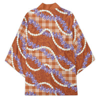 Orange Hawaii Palaka Honohono Pikake Kimono Hawaiian Orchid Lei Polynesian Pattern - Polynesian Pride