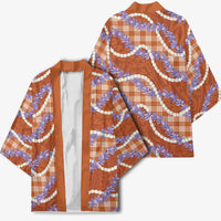 Orange Hawaii Palaka Honohono Pikake Kimono Hawaiian Orchid Lei Polynesian Pattern - Polynesian Pride