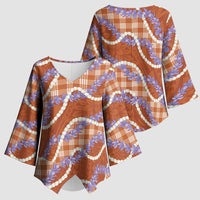 Orange Hawaii Palaka Honohono Pikake Kimono Sleeve Blouse Hawaiian Orchid Lei Polynesian Pattern - Polynesian Pride