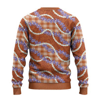 Orange Hawaii Palaka Honohono Pikake Ugly Christmas Sweater Hawaiian Orchid Lei Polynesian Pattern - Polynesian Pride