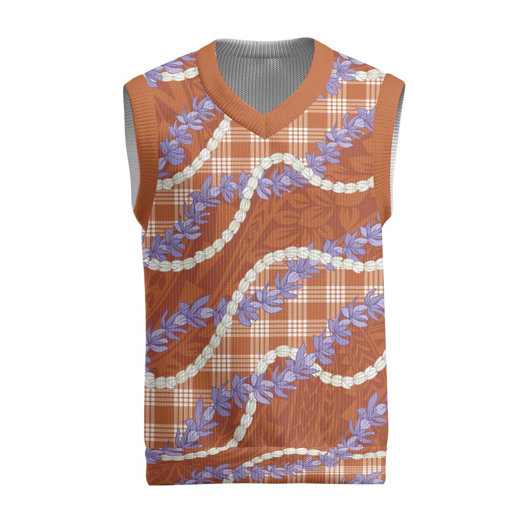 Orange Hawaii Palaka Honohono Pikake Christmas Knitted V-Neck Vest Hawaiian Orchid Lei Polynesian Pattern - Polynesian Pride