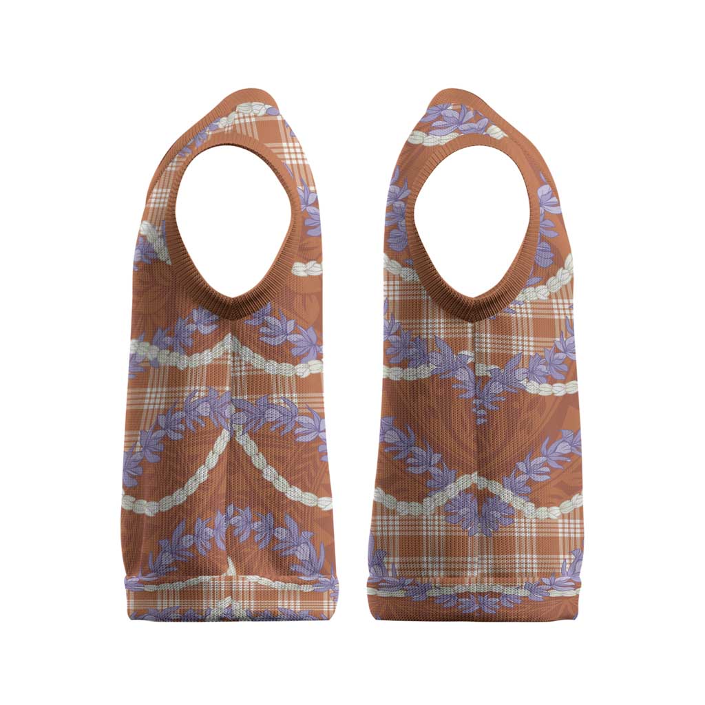 Orange Hawaii Palaka Honohono Pikake Christmas Knitted V-Neck Vest Hawaiian Orchid Lei Polynesian Pattern - Polynesian Pride