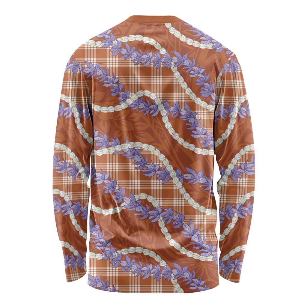 Orange Hawaii Palaka Honohono Pikake Long Sleeve Shirt Hawaiian Orchid Lei Polynesian Pattern - Polynesian Pride