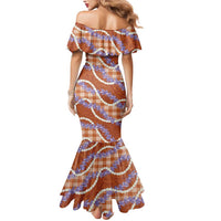 Orange Hawaii Palaka Honohono Pikake Mermaid Dress Hawaiian Orchid Lei Polynesian Pattern - Polynesian Pride