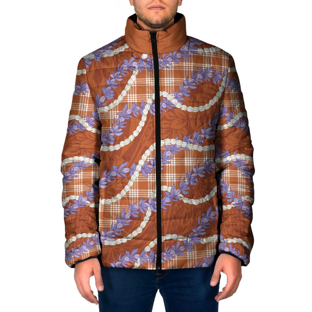 Orange Hawaii Palaka Honohono Pikake Padded Jacket Hawaiian Orchid Lei Polynesian Pattern - Polynesian Pride
