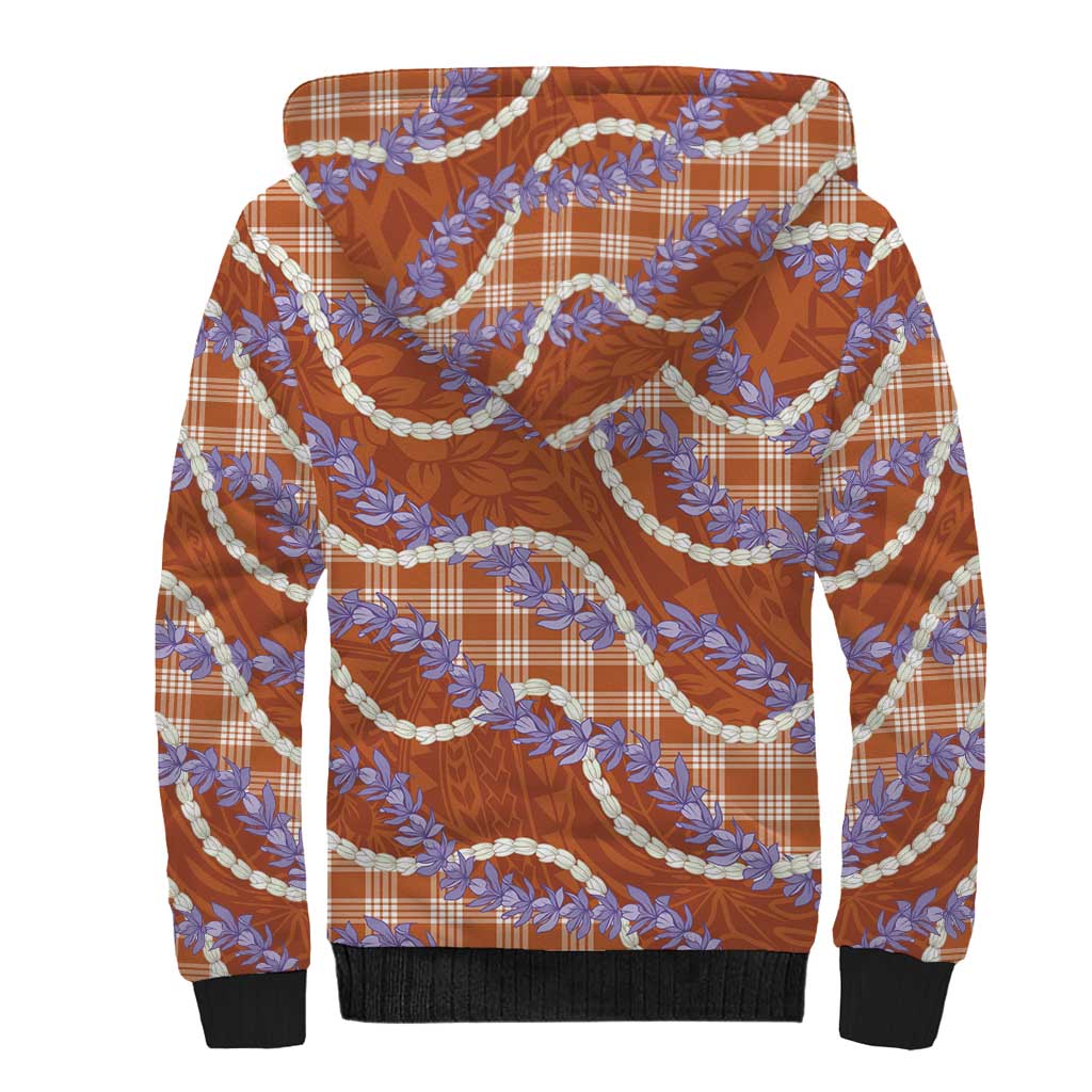 Orange Hawaii Palaka Honohono Pikake Sherpa Hoodie Hawaiian Orchid Lei Polynesian Pattern - Polynesian Pride