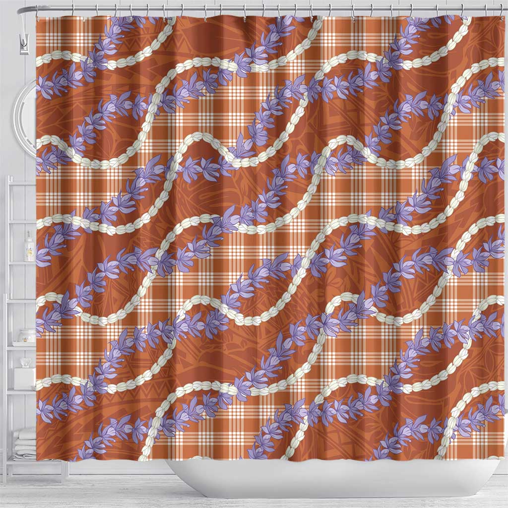 Orange Hawaii Palaka Honohono Pikake Shower Curtain Hawaiian Orchid Lei Polynesian Pattern - Polynesian Pride