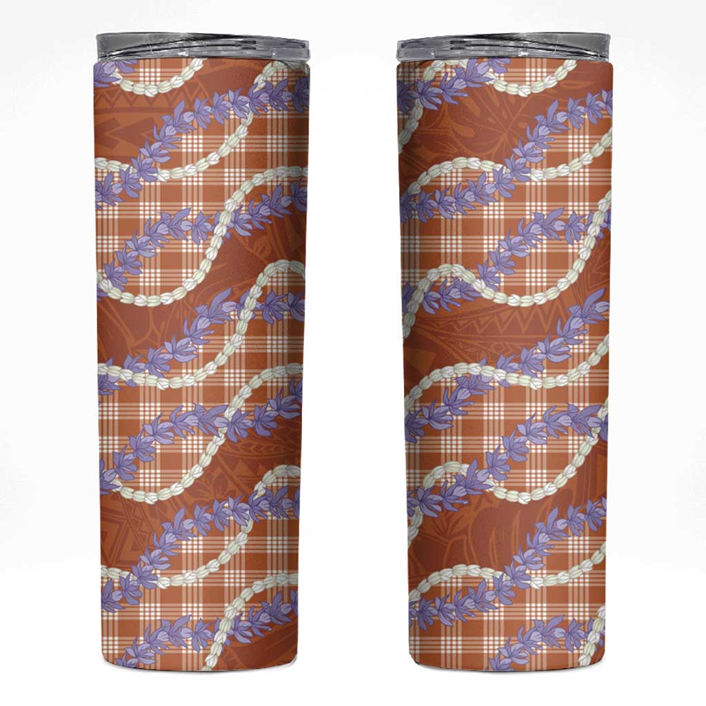 Orange Hawaii Palaka Honohono Pikake Skinny Tumbler Hawaiian Orchid Lei Polynesian Pattern - Polynesian Pride