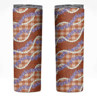 Orange Hawaii Palaka Honohono Pikake Skinny Tumbler Hawaiian Orchid Lei Polynesian Pattern - Polynesian Pride