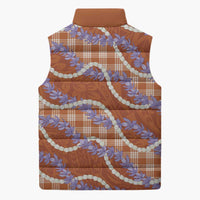 Orange Hawaii Palaka Honohono Pikake Sleeveless Puffer Jacket Hawaiian Orchid Lei Polynesian Pattern - Polynesian Pride