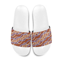 Orange Hawaii Palaka Honohono Pikake Slide Sandals Hawaiian Orchid Lei Polynesian Pattern - Polynesian Pride