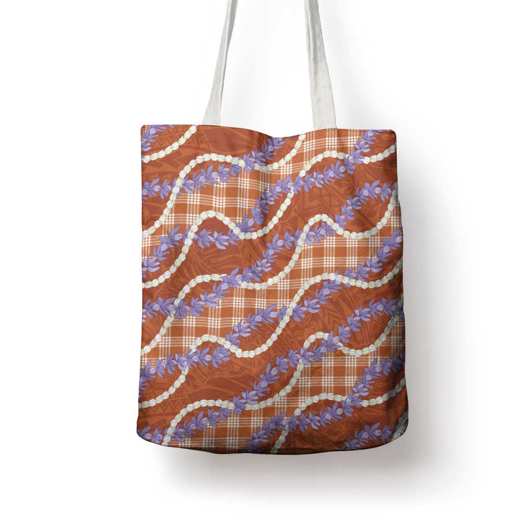 Orange Hawaii Palaka Honohono Pikake Tote Bag Hawaiian Orchid Lei Polynesian Pattern - Polynesian Pride