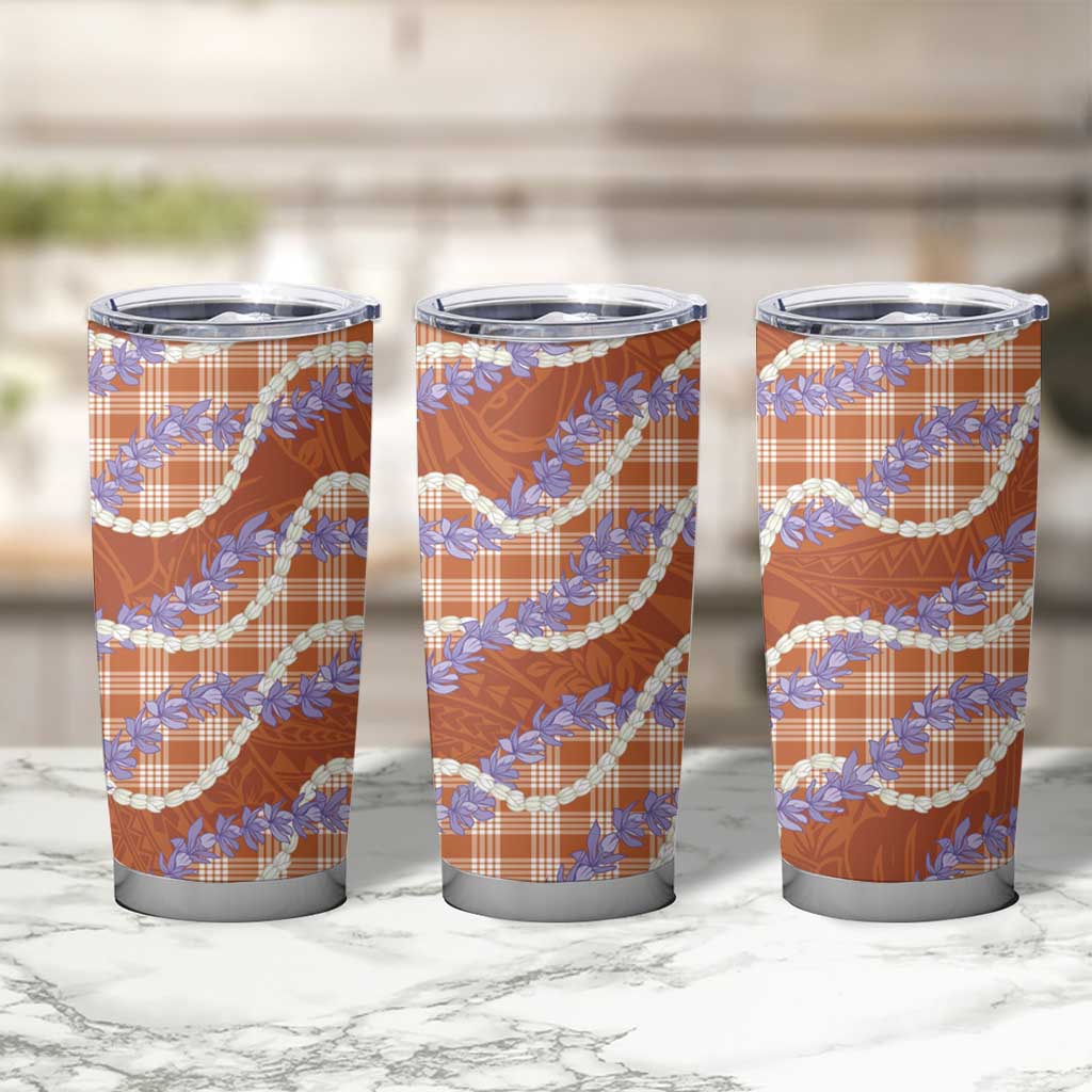 Orange Hawaii Palaka Honohono Pikake Tumbler Cup Hawaiian Orchid Lei Polynesian Pattern - Polynesian Pride