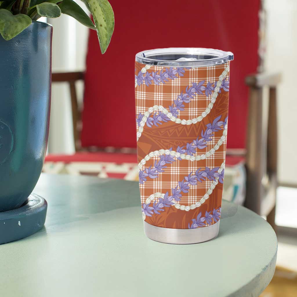 Orange Hawaii Palaka Honohono Pikake Tumbler Cup Hawaiian Orchid Lei Polynesian Pattern - Polynesian Pride