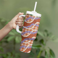 Orange Hawaii Palaka Honohono Pikake Tumbler With Handle Hawaiian Orchid Lei Polynesian Pattern - Polynesian Pride