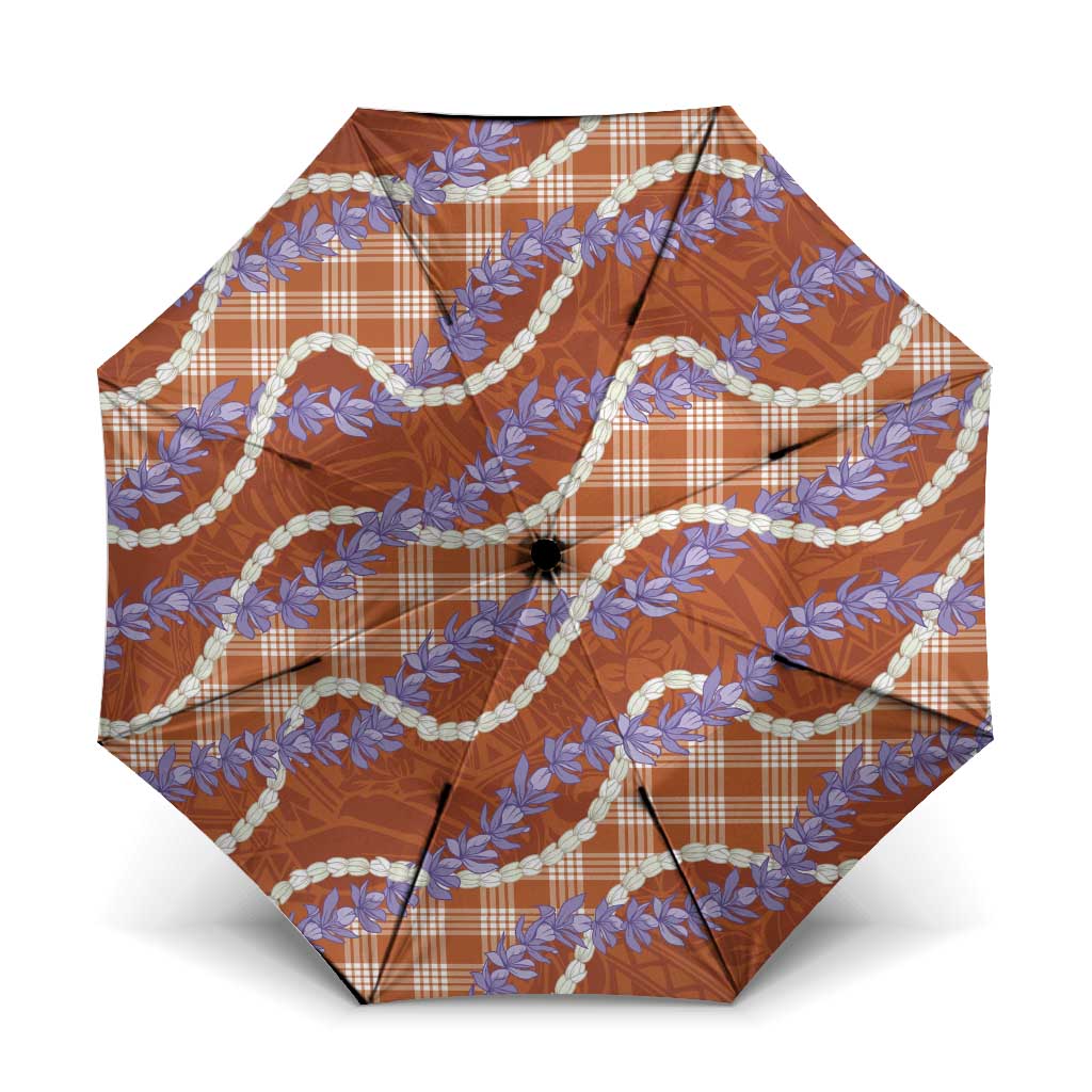 Orange Hawaii Palaka Honohono Pikake Umbrella Hawaiian Orchid Lei Polynesian Pattern - Polynesian Pride