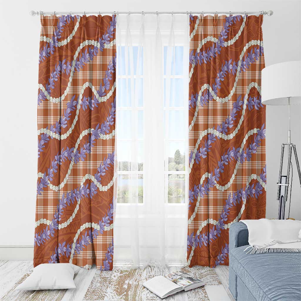 Orange Hawaii Palaka Honohono Pikake Window Curtain Hawaiian Orchid Lei Polynesian Pattern - Polynesian Pride