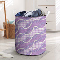 Purple Hawaii Palaka Honohono Pikake Laundry Basket Hawaiian Orchid Lei Polynesian Pattern - Polynesian Pride