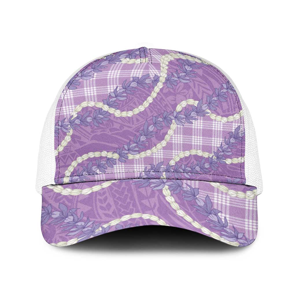 Purple Hawaii Palaka Honohono Pikake Baseball Net Cap Hawaiian Orchid Lei Polynesian Pattern - Polynesian Pride