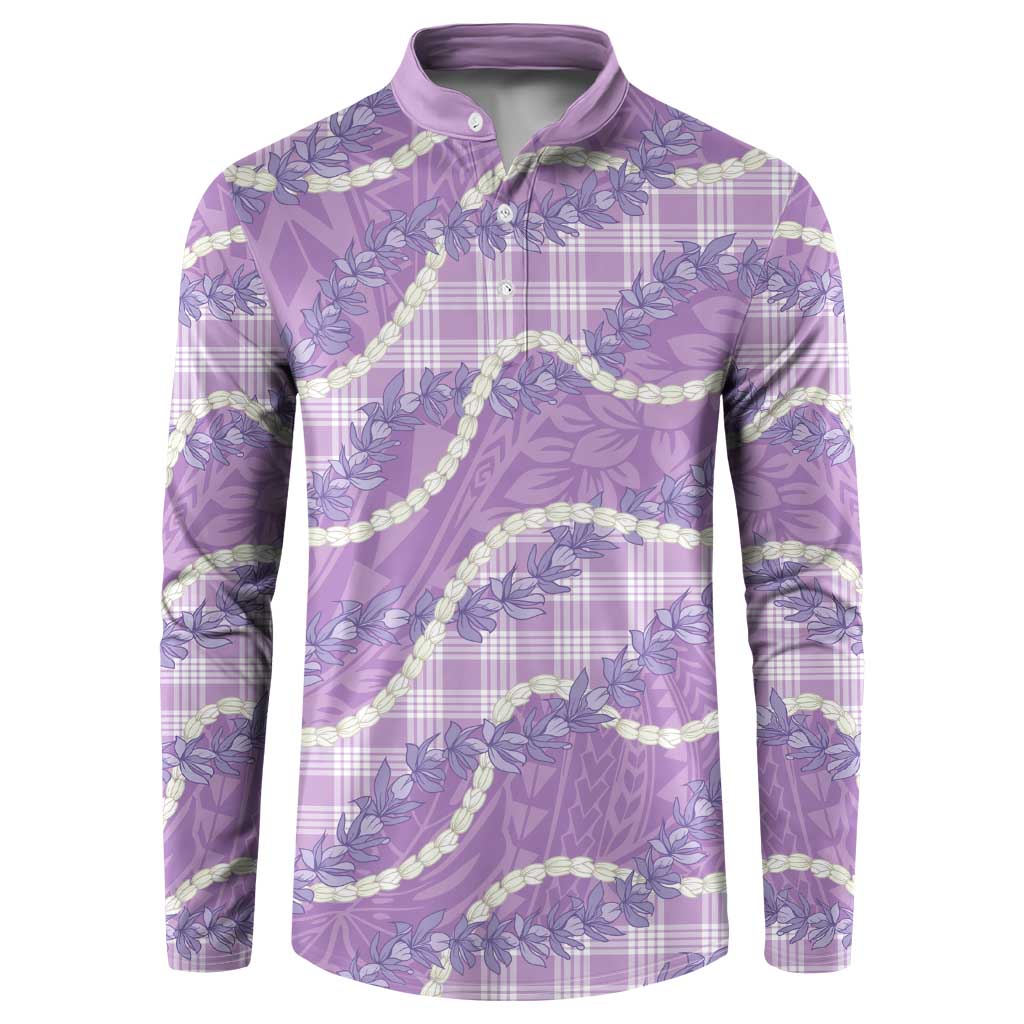 Purple Hawaii Palaka Honohono Pikake Button Sweatshirt Hawaiian Orchid Lei Polynesian Pattern - Polynesian Pride