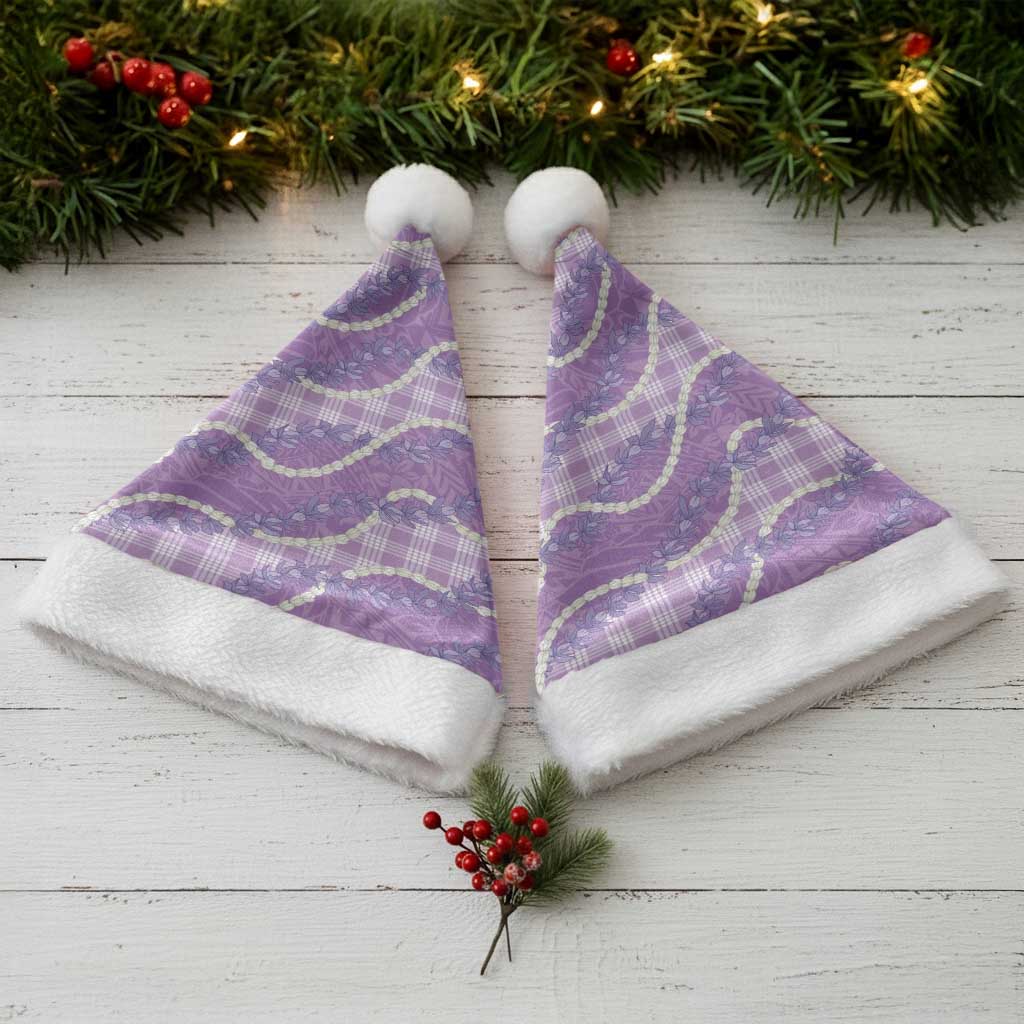 Purple Hawaii Palaka Honohono Pikake Christmas Santa Hat Hawaiian Orchid Lei Polynesian Pattern - Polynesian Pride