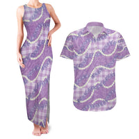Purple Hawaii Palaka Honohono Pikake Couples Matching Tank Maxi Dress and Hawaiian Shirt Hawaiian Orchid Lei Polynesian Pattern - Polynesian Pride