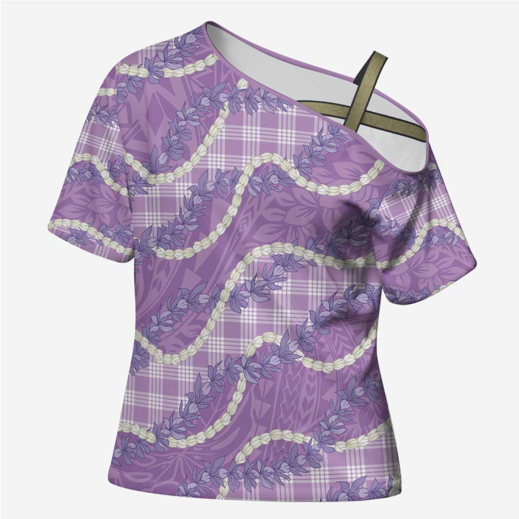 Purple Hawaii Palaka Honohono Pikake Cross Shoulder Shirt Hawaiian Orchid Lei Polynesian Pattern - Polynesian Pride