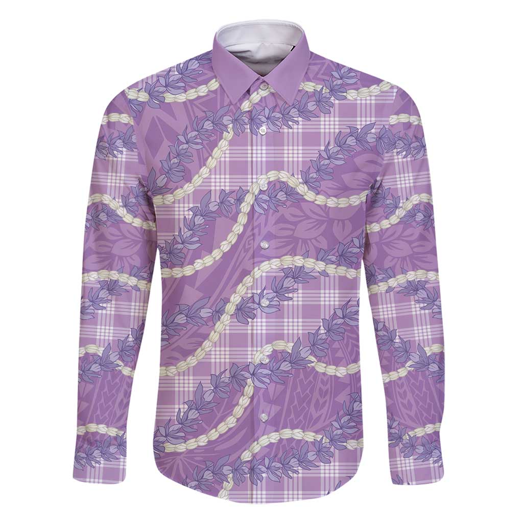 Purple Hawaii Palaka Honohono Pikake Family Matching Long Sleeve Bodycon Dress and Hawaiian Shirt Hawaiian Orchid Lei Polynesian Pattern - Polynesian Pride