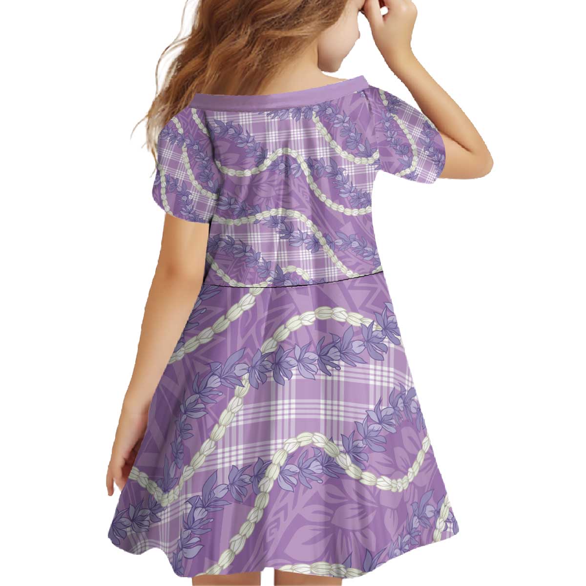 Purple Hawaii Palaka Honohono Pikake Family Matching Off The Shoulder Long Sleeve Dress and Hawaiian Shirt Hawaiian Orchid Lei Polynesian Pattern - Polynesian Pride