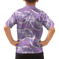 Purple Hawaii Palaka Honohono Pikake Family Matching Off Shoulder Maxi Dress and Hawaiian Shirt Hawaiian Orchid Lei Polynesian Pattern - Polynesian Pride