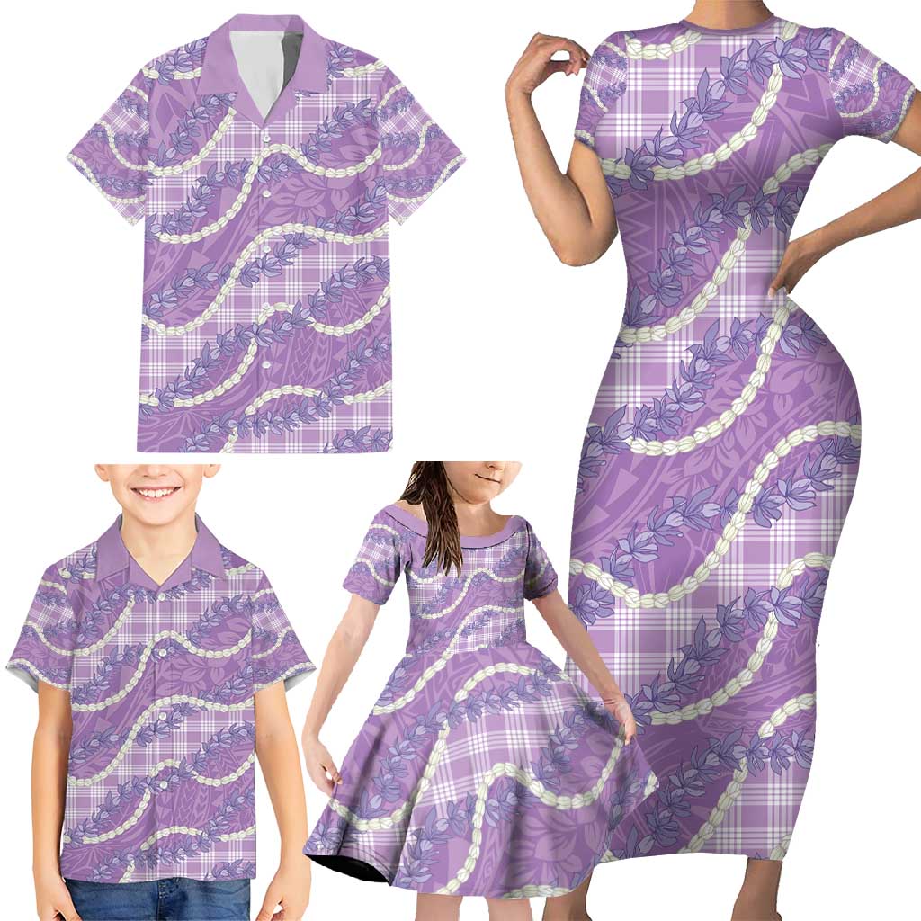 Purple Hawaii Palaka Honohono Pikake Family Matching Short Sleeve Bodycon Dress and Hawaiian Shirt Hawaiian Orchid Lei Polynesian Pattern - Polynesian Pride