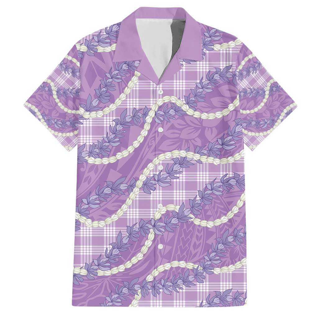 Purple Hawaii Palaka Honohono Pikake Family Matching Short Sleeve Bodycon Dress and Hawaiian Shirt Hawaiian Orchid Lei Polynesian Pattern - Polynesian Pride