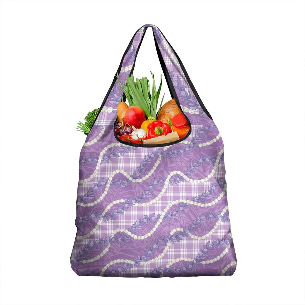 Purple Hawaii Palaka Honohono Pikake Grocery Bag Hawaiian Orchid Lei Polynesian Pattern - Polynesian Pride