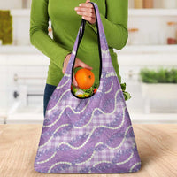 Purple Hawaii Palaka Honohono Pikake Grocery Bag Hawaiian Orchid Lei Polynesian Pattern - Polynesian Pride