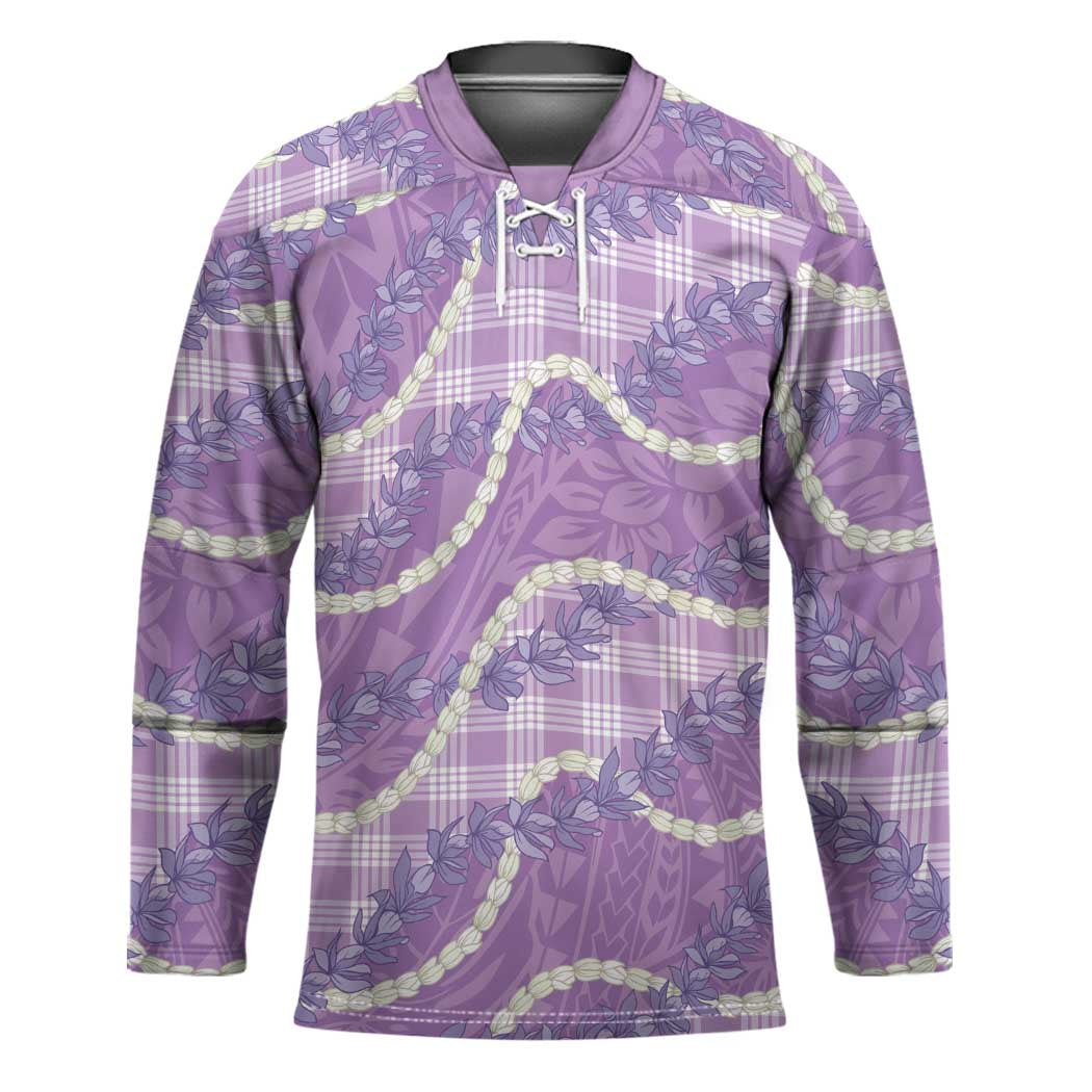 Purple Hawaii Palaka Honohono Pikake Hockey Jersey Hawaiian Orchid Lei Polynesian Pattern - Polynesian Pride