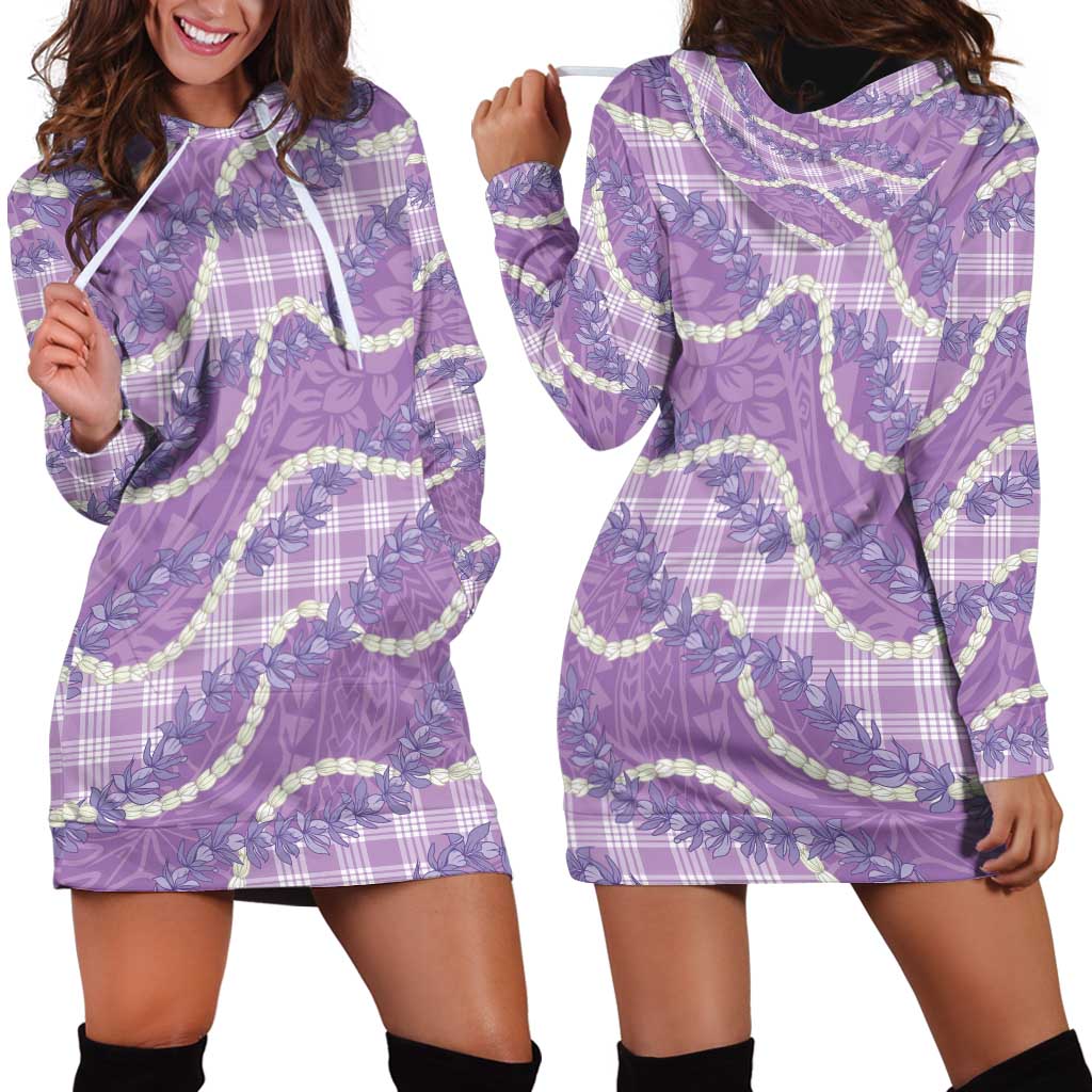 Purple Hawaii Palaka Honohono Pikake Hoodie Dress Hawaiian Orchid Lei Polynesian Pattern - Polynesian Pride