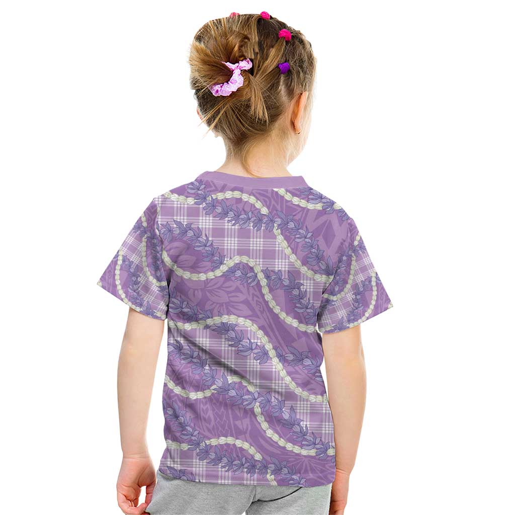 Purple Hawaii Palaka Honohono Pikake Kid T Shirt Hawaiian Orchid Lei Polynesian Pattern - Polynesian Pride