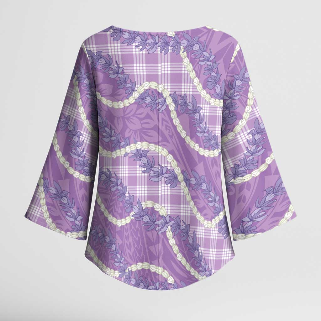 Purple Hawaii Palaka Honohono Pikake Kimono Sleeve Blouse Hawaiian Orchid Lei Polynesian Pattern - Polynesian Pride