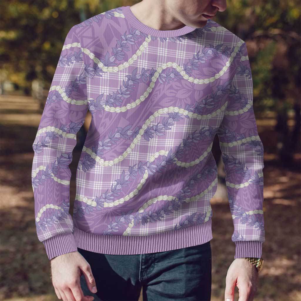 Purple Hawaii Palaka Honohono Pikake Ugly Christmas Sweater Hawaiian Orchid Lei Polynesian Pattern - Polynesian Pride