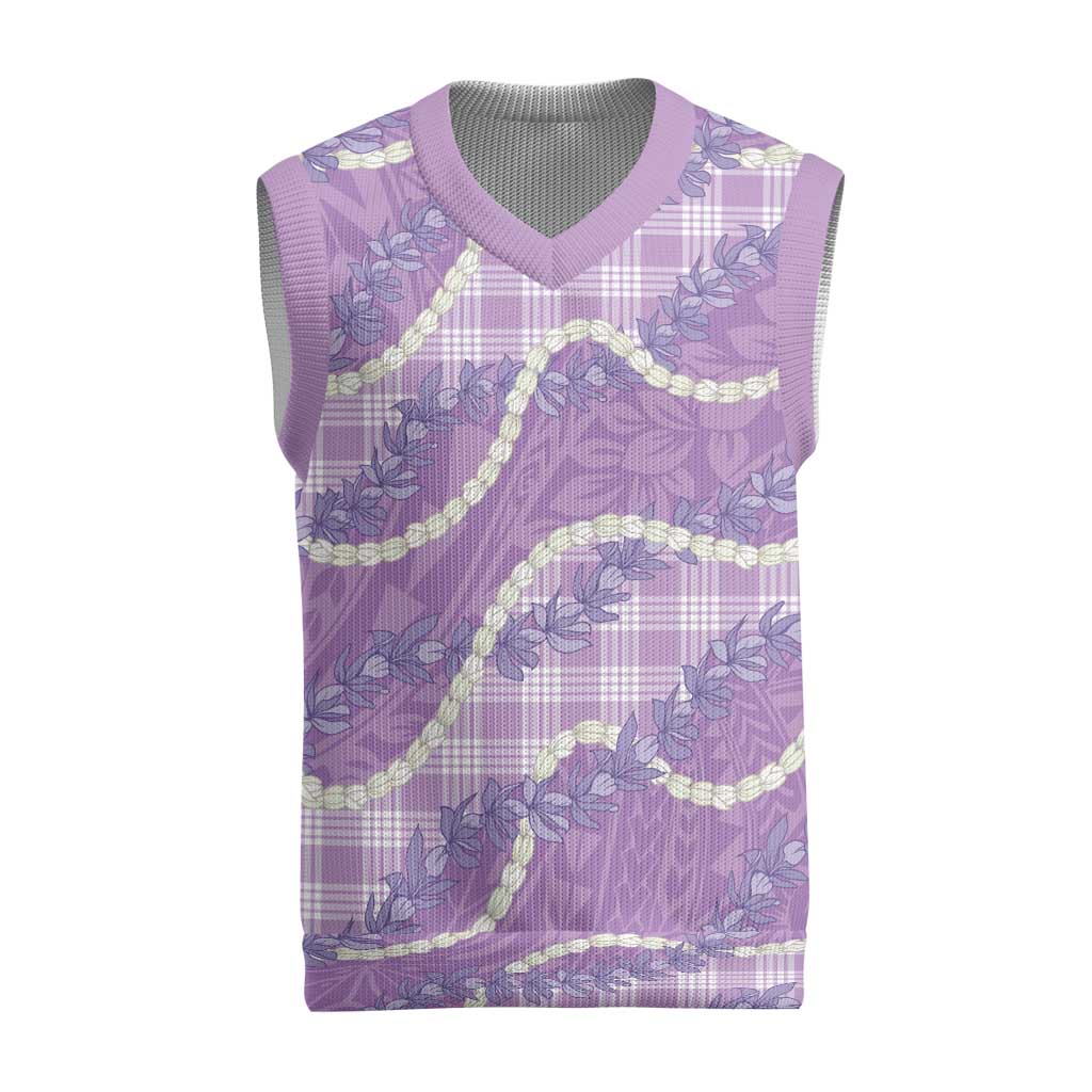 Purple Hawaii Palaka Honohono Pikake Christmas Knitted V-Neck Vest Hawaiian Orchid Lei Polynesian Pattern - Polynesian Pride