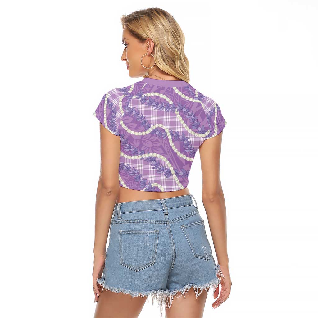Purple Hawaii Palaka Honohono Pikake Raglan Cropped T Shirt Hawaiian Orchid Lei Polynesian Pattern - Polynesian Pride