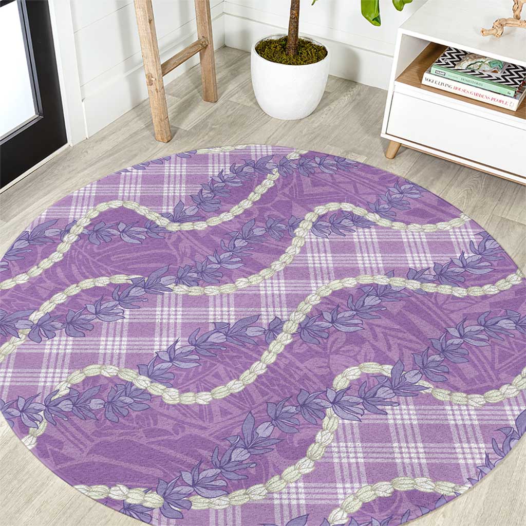 Purple Hawaii Palaka Honohono Pikake Round Carpet Hawaiian Orchid Lei Polynesian Pattern - Polynesian Pride