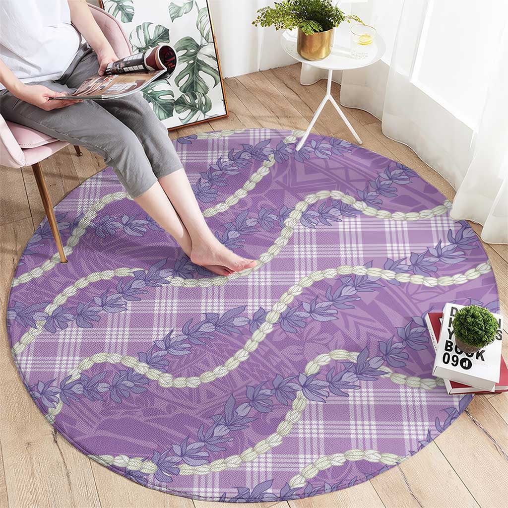 Purple Hawaii Palaka Honohono Pikake Round Carpet Hawaiian Orchid Lei Polynesian Pattern - Polynesian Pride