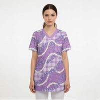 Purple Hawaii Palaka Honohono Pikake Scrub Top Hawaiian Orchid Lei Polynesian Pattern - Polynesian Pride